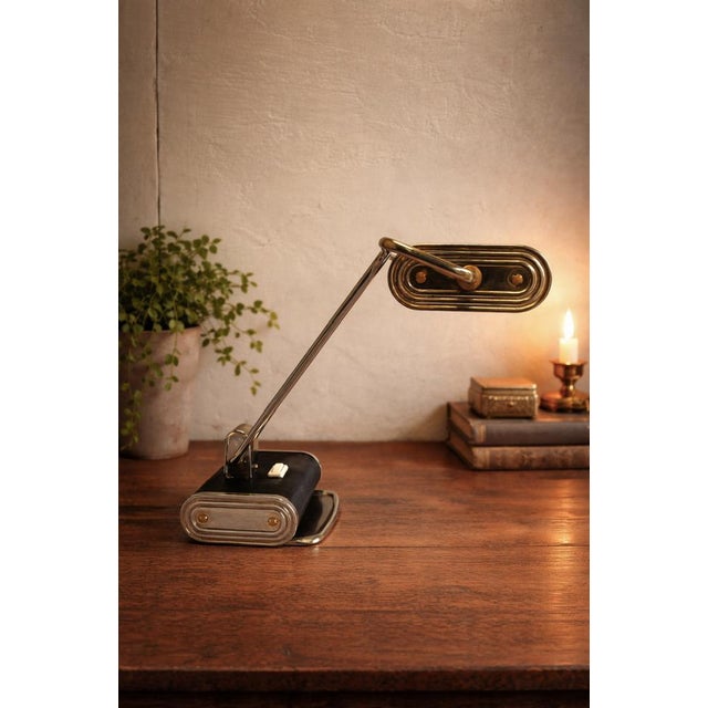 Metal French Art Deco Table Lamp attributed to Eileen Gray for Jumo, France, 1930s For Sale - Image 7 of 18