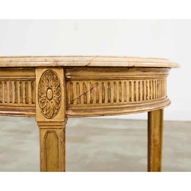 Wood French Louis XVI Neoclassical Style Marble Top Center Table For Sale - Image 7 of 12