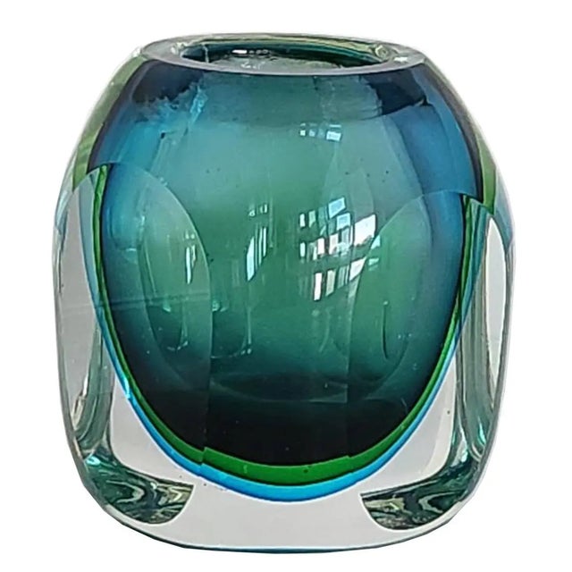 Empoli 1970s Faceted Sommerso Glass Bud Vase For Sale - Image 4 of 11