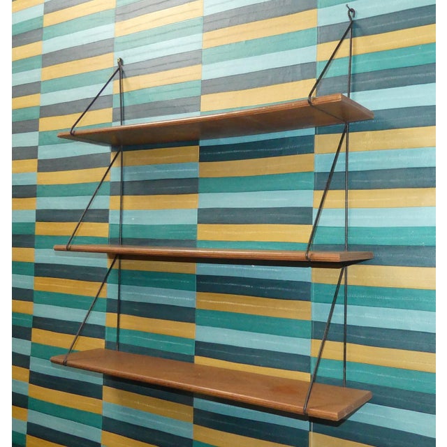 Small Vintage String Shelf in Wood, 1960s For Sale - Image 4 of 10