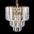 Fabulous set of Mid-Century chandeliers. with clear lucite prisms. The larger chandelier is three tiers and 10 lights. The...