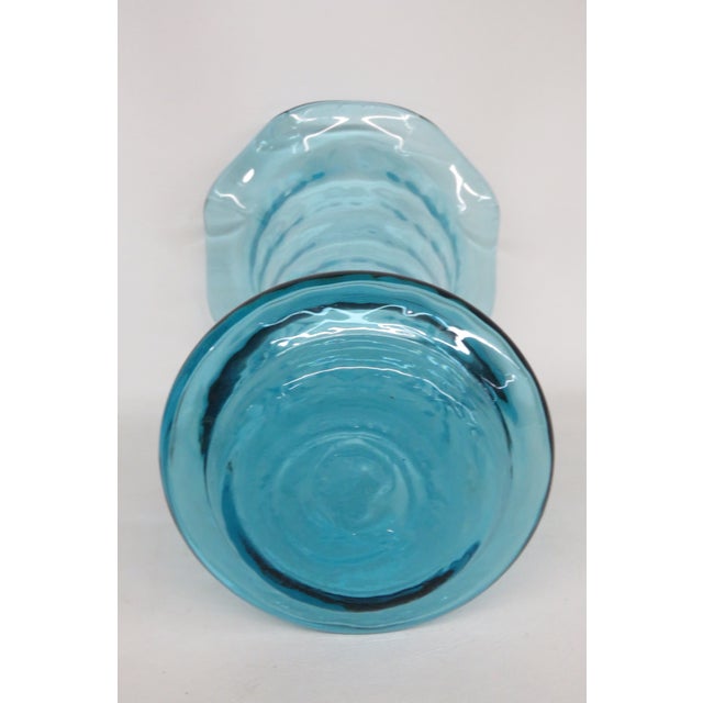 Aqua Turquoise Aqua Blue Vase Hand Blown Sculpted Art Glass With Ruffled Edge 4755b For Sale - Image 8 of 11