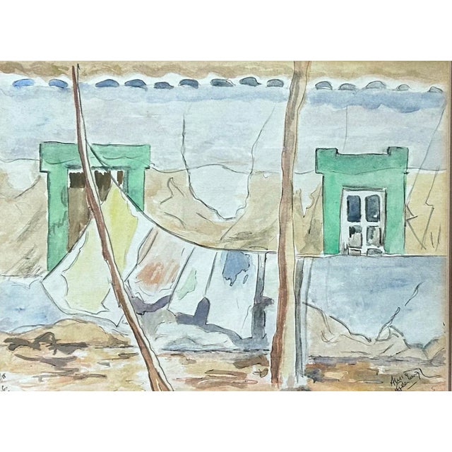 Vintage Spanish Style Architectural Watercolor in Gold Frame For Sale - Image 4 of 7