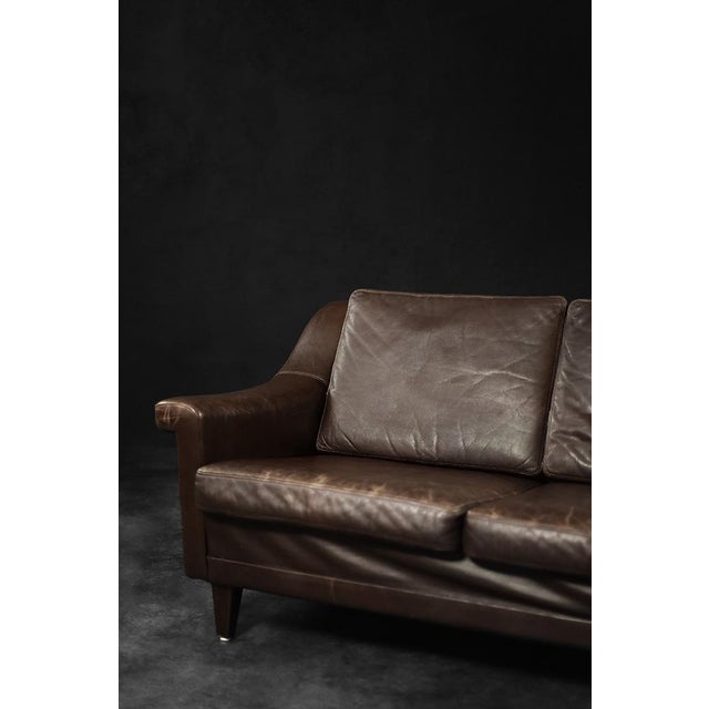 Mid-Century Danish Modern Brown Leather 3-Seater Sofa, 1970s For Sale - Image 6 of 18