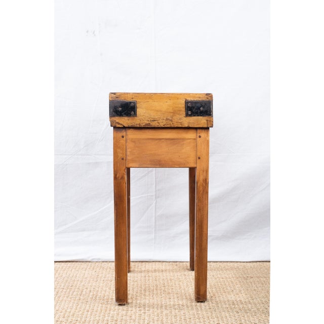 Wood Small Antique French Butcher's Block Table For Sale - Image 7 of 12