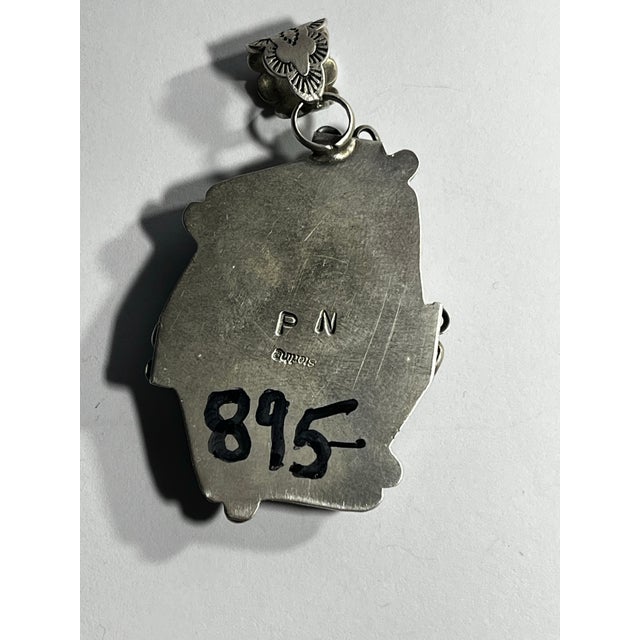 Native American 1990sBlackjack Turquoise Sterling Silver Pendant, Signed and Stamped For Sale - Image 3 of 4