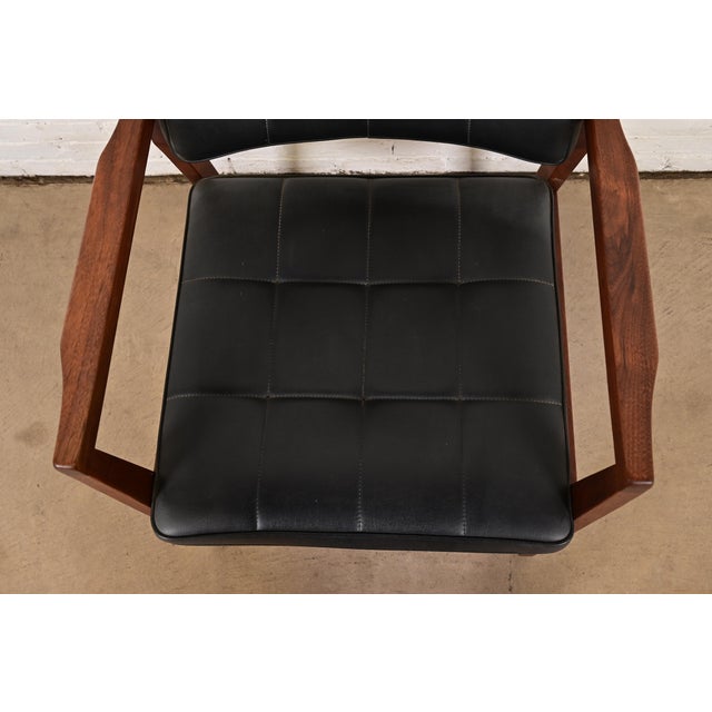 Wood Jens Risom Style Mid-Century Modern Sculpted Walnut Lounge Chairs, Pair For Sale - Image 7 of 12