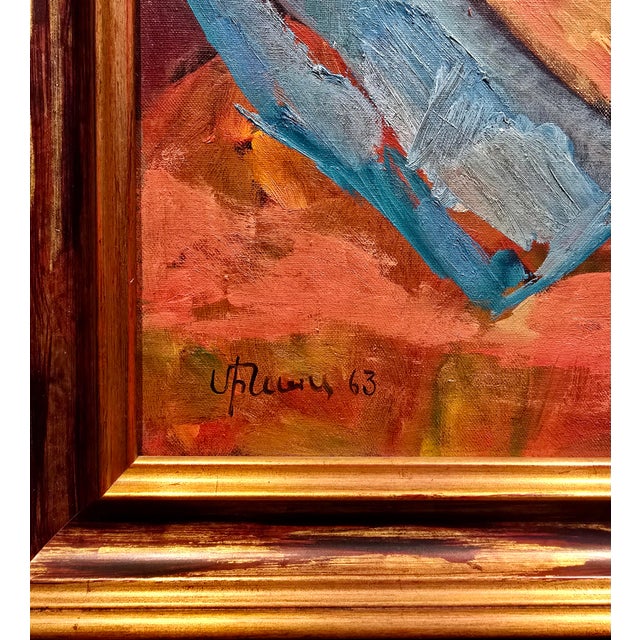 Textile Minas Avetisyan 1963 Mid-Century Armenian Modernist Reclining Nude -Oil Painting For Sale - Image 7 of 12