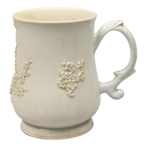 Antique 18th Century Bow Porcelain Blanc De Chine Prunus Mug Circa 1755
