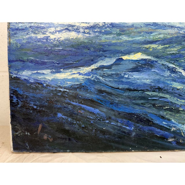 Blue Vintage Original u.s. Navy Battle Ship Boat Air Force Seascape Oil Painting Army For Sale - Image 8 of 14