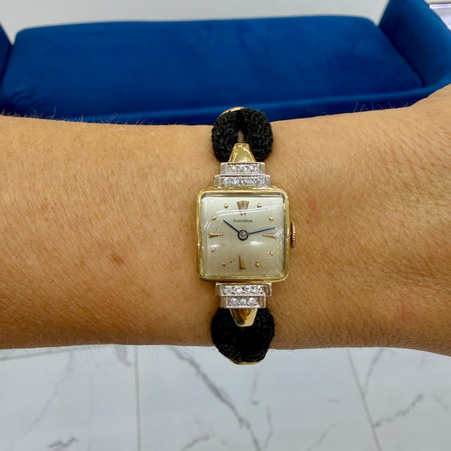 Ladies Vintage Retro Bucherer Cocktail 17mm Diamond 18k Gold Mechanical Watch For Sale - Image 11 of 11