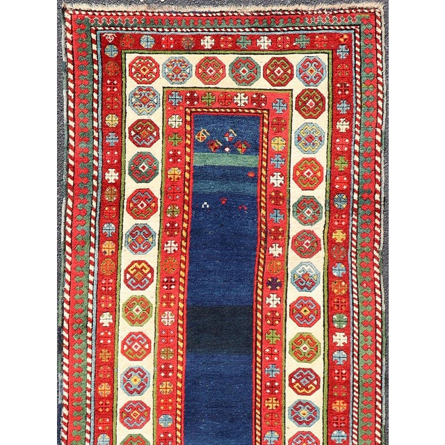 Tribal Antique Talish Caucasian Runner in Red, Cream and Blue 3'3 X 8'5 For Sale - Image 3 of 12