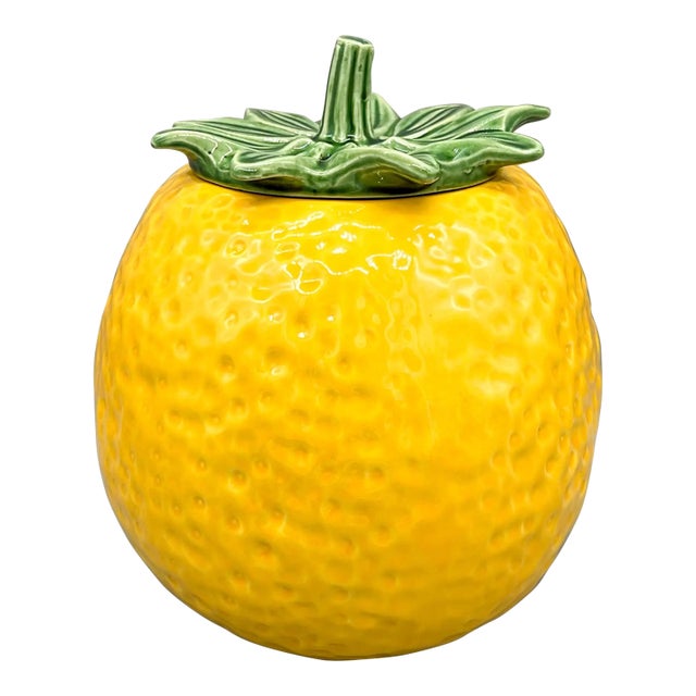 Vintage McCoy Lemon Ceramic Jar With Leaf Lid – Mid-Century Kitchen Decor / Whimsical Farmhouse / Country Cottage For Sale