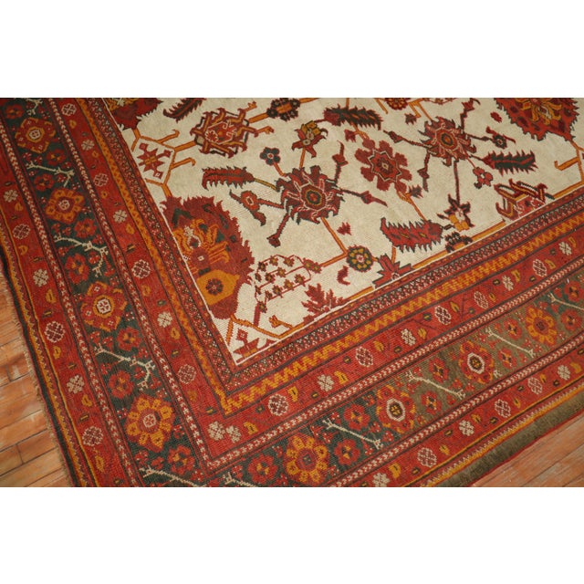 Antique Zabihi Collection Ivory Field Turkish Oushak Carpet - 8'11" x 13' For Sale In New York - Image 6 of 12