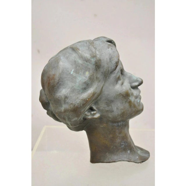 Vintage Patinated Cast Bronze Bust Statue Sculpture of Woman With Pinned Hair For Sale - Image 11 of 12