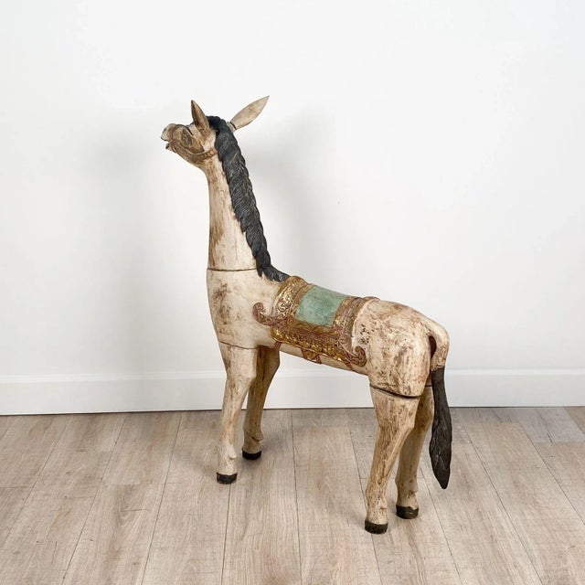 White Early 20th Century Large Painted Wood Horse, India For Sale - Image 8 of 12