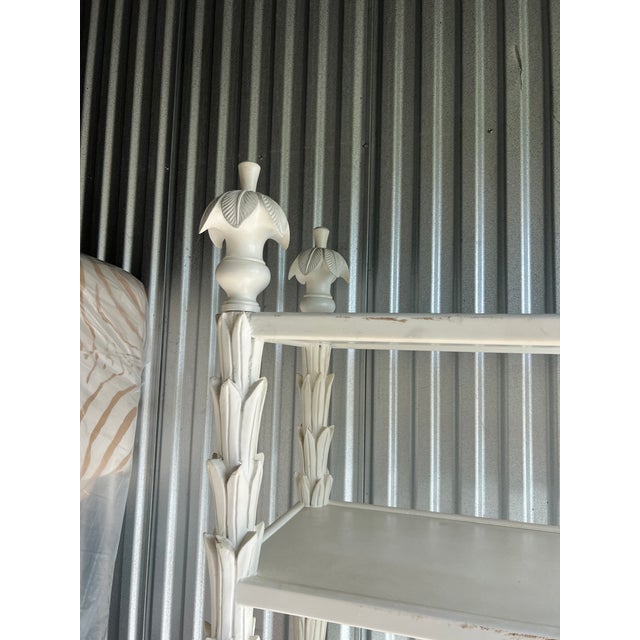 1950s Palm Tree Columned Shelving Wooden Display Carved White Etagere Bookcase For Sale - Image 4 of 10