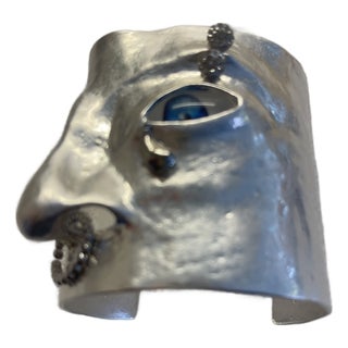 Silver Plate Evil Eye Wide Cuff Bracelet For Sale