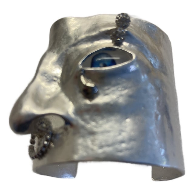 Silver Plate Evil Eye Wide Cuff Bracelet For Sale