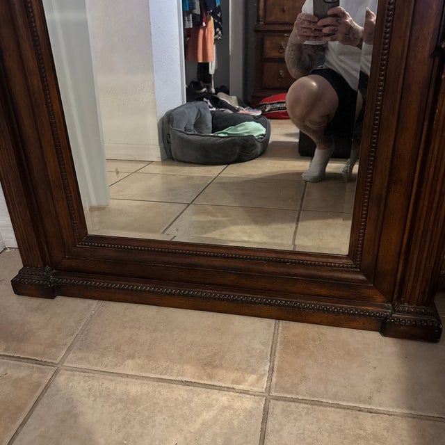 Antique Style Trumeau Mantel Mirror From the 19th Century Mahogany Wood With Carved Ornate Details For Sale - Image 10 of 10