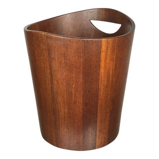 Early Danish Mid Century Modern Teak Wastebasket Sculptural Trash Can For Sale