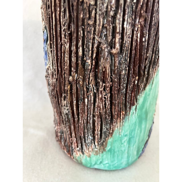 Vintage Artist Signed Heavy Glazed Art Pottery Cylindrical Sculpture For Sale In West Palm - Image 6 of 8