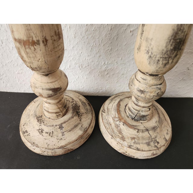 Antique Country House Shabby Chic Wooden Candleholders for Pillar Candles, France, 1950s For Sale - Image 17 of 18