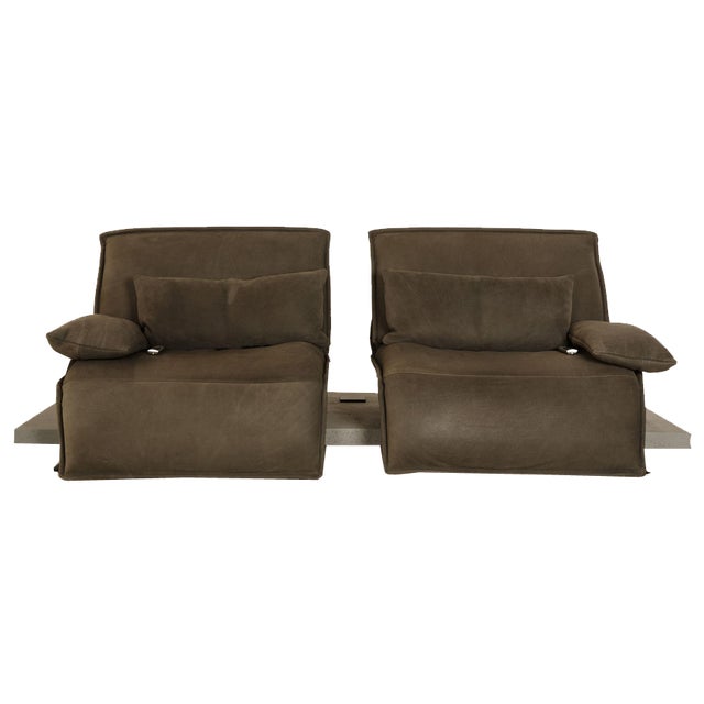 Free Motion Edit 2 Leather Two Seater Green Grey Sofa from Koinor For Sale