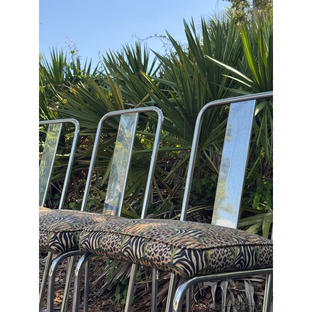 1960s 1960s Set of 3 François Arnal for Atelier a Chrome Side Chairs With Custom Animal Print Upholstery For Sale - Image 5 of 12