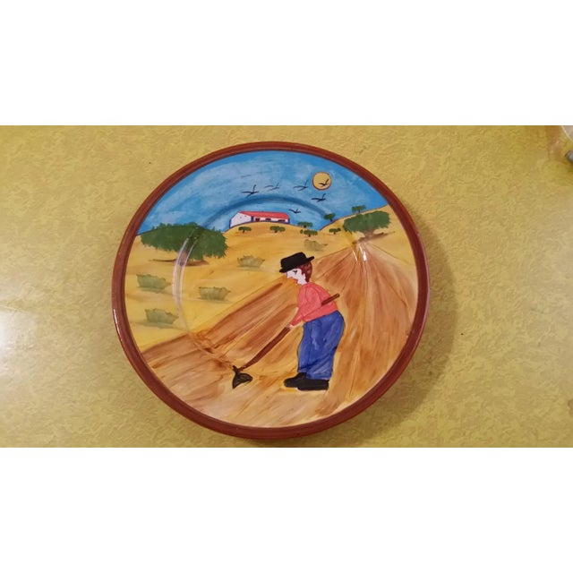 Mid 20th Century Vintage Portugal Folk Art Redware Plate For Sale In New York - Image 6 of 6