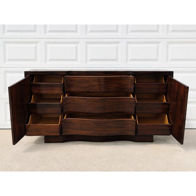 Mid-Century Modern Vintage MCM Mengel Solid Mahogany 9 Drawer Triple Dresser, Attributed For Sale - Image 3 of 5