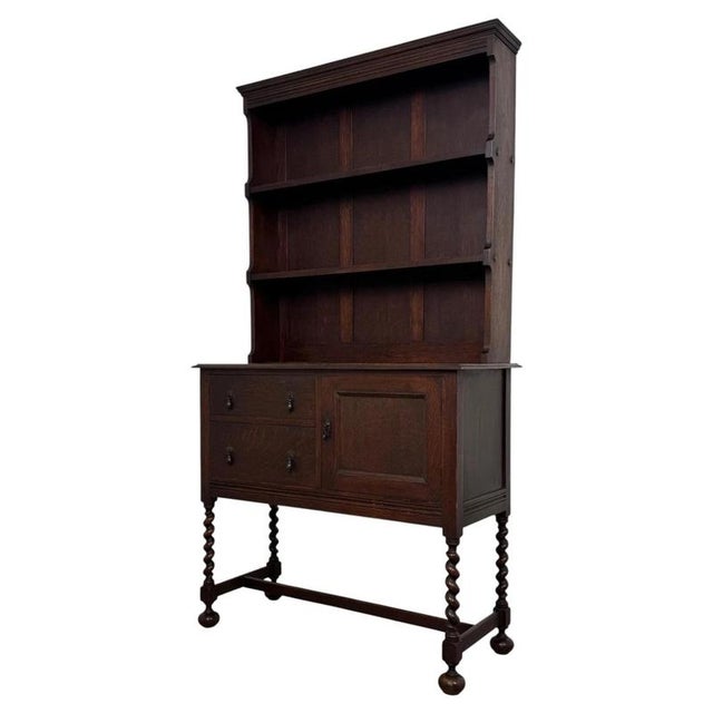 Antique Early 20th Century English Barley-Twist Oak Welsh Dresser For Sale - Image 13 of 13