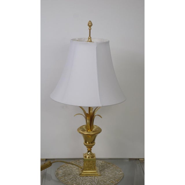 Hollywood Regency Brass Table Lamp with Fabric Shade from Unbekannt, 1970s For Sale - Image 11 of 11