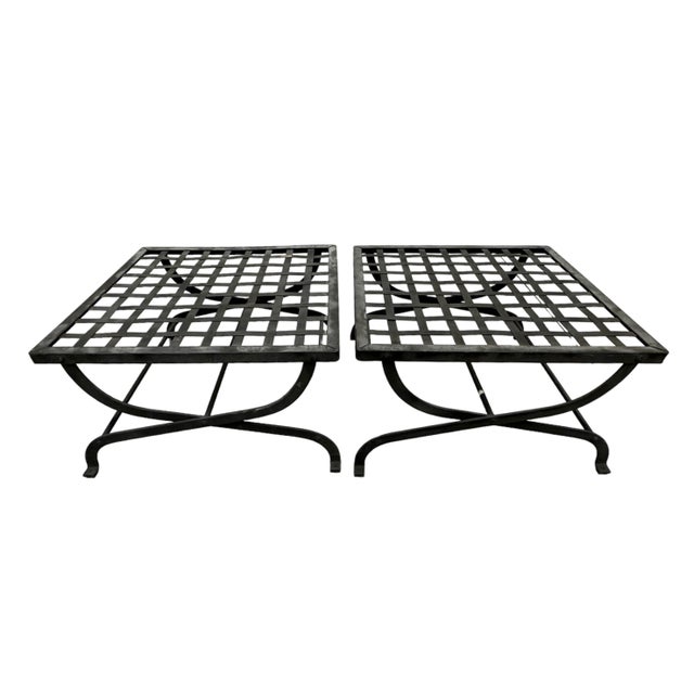 Mid 20th Century Iron Curule Lattice Top Ottomans W" New Cushions For Sale - Image 5 of 9