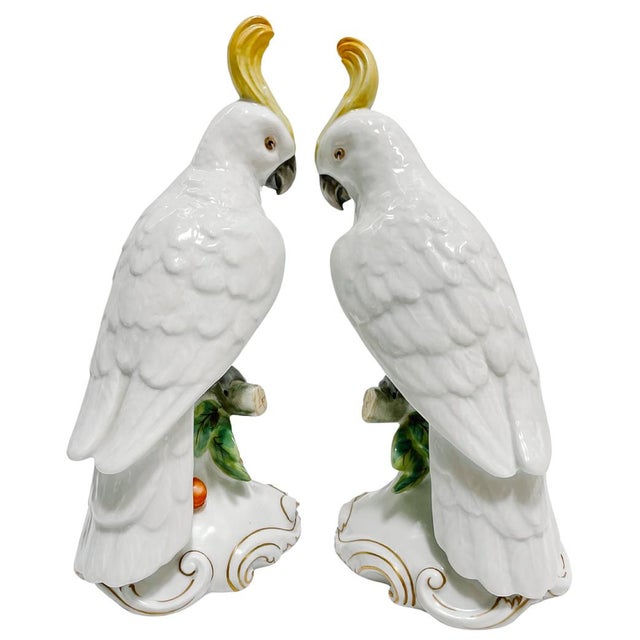 Late 20th Century Late 20th Century Vista Alegre Porcelain Cockatoo Parrot Figurines - A Pair For Sale - Image 5 of 8