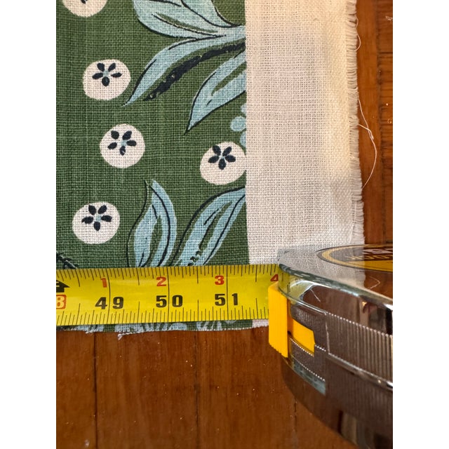 Leah O'Connell Design 1 Yard of Blue and Green Floral Fabric Leah O'Connell Textiles 'Harriet' in Cricket For Sale - Image 4 of 9