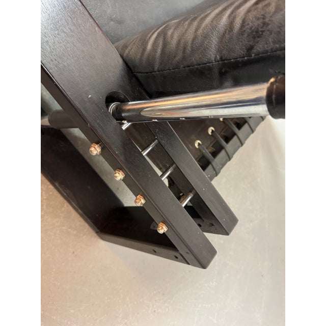 Black Brutalist Black Leather Armchair with Black Wooden and Metal Chrome Frame by Sonja Wasseur, Netherlands, 1970s For Sale - Image 8 of 18