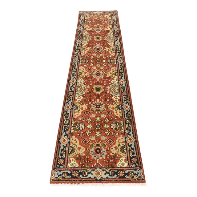 Heriz Runner 2’8” X 10’2” Red Wool Traditional Hand-Knotted Oriental Rug For Sale