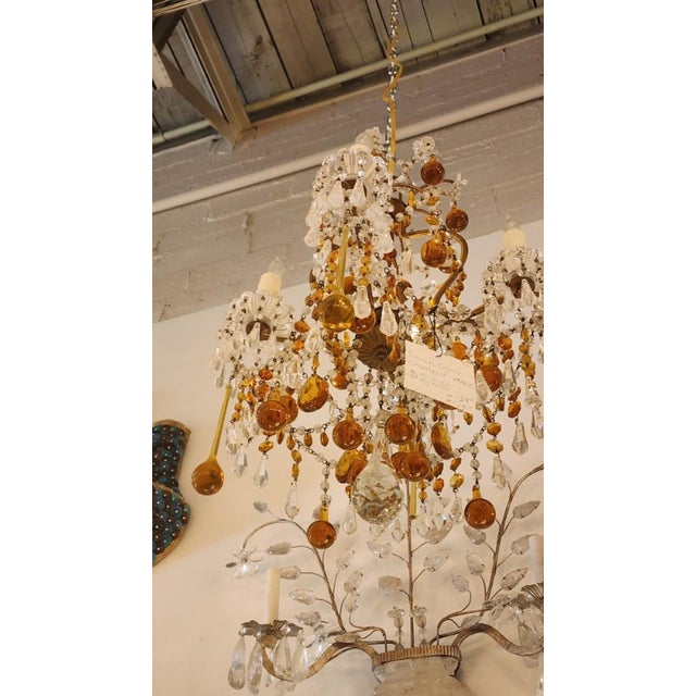 19th Century 1920s French Orange and Clear Crystal Chandelier For Sale - Image 5 of 12
