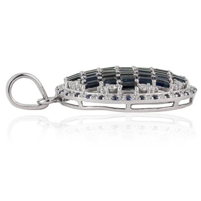 Not Yet Made - Made To Order Art Deco Baguette Cut Blue Sapphire & Diamond Mosaic Statement Pendant | 3.45 TCW For Sale - Image 5 of 13