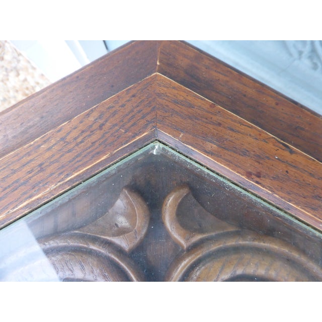 Vintage Octagonal End Table Carved Wood With Glass Top For Sale In Panama City, FL - Image 6 of 6