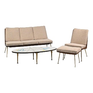 Three-Seater Sofa and Lounge Chair with Hocker by Hans Mitzlaff, Set of 3 For Sale