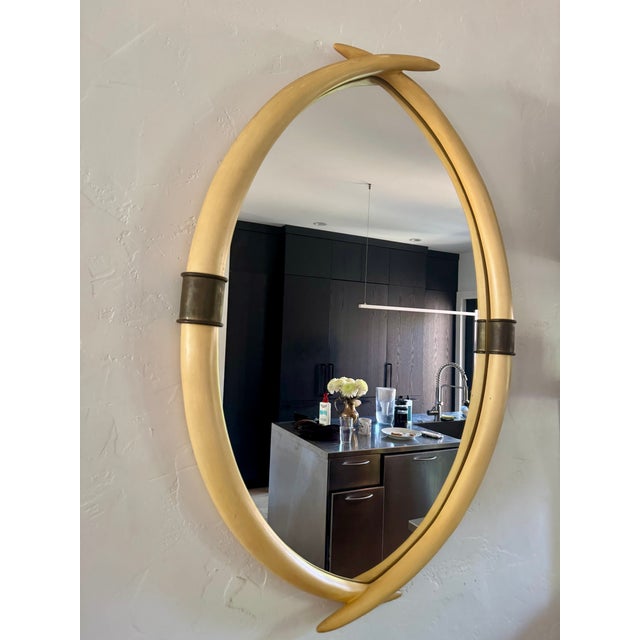 Mid-Century Modern 1970's Faux "Elephant Tusk" and Brass Mirror by Chapman For Sale - Image 3 of 6