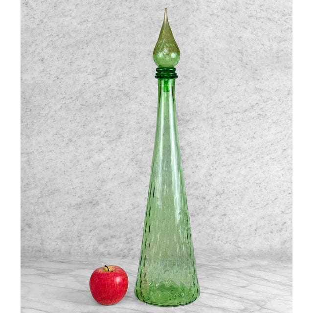 - Original Empoli Art Glass Genie Bottle - Hand Blown Green Glass with Optic Motif Hull - Monumental Sized – 24″ Tall -...