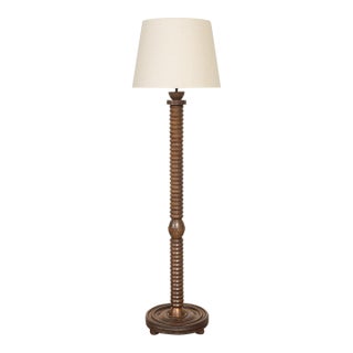 1940s French Carved Wood Floor Lamp For Sale