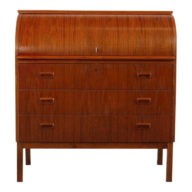 1960s Danish Modern Roll Top Teak Secretary Desk For Sale
