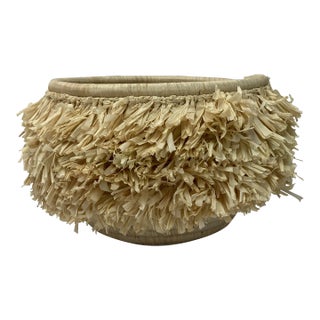 Fringe Bowl Natural Fiber With Raffia Fringe, Handwoven by Kazi Goods For Sale