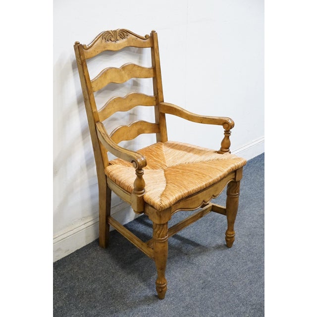 HIGH END VINTAGE Solid Rubberwood Country French Ladderback Dining Arm Chair w. Rush Seat 40.5" High 24.25" Wide 23.25"...