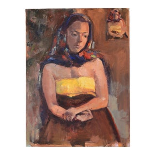 Impressionist Lady With Head Scarf Portrait Painting For Sale