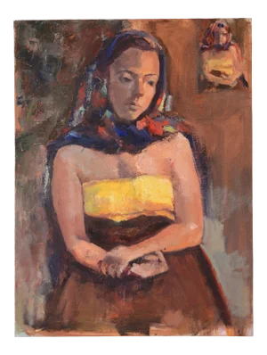 Impressionist Lady With Head Scarf Portrait Painting